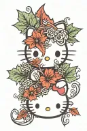 hello kitty with maple leaf background black tattoo design idea