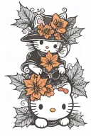 hello kitty with maple leaf background black tattoo design idea