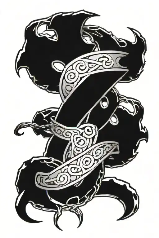 God of war chains and symbols intertwined tattoo design idea