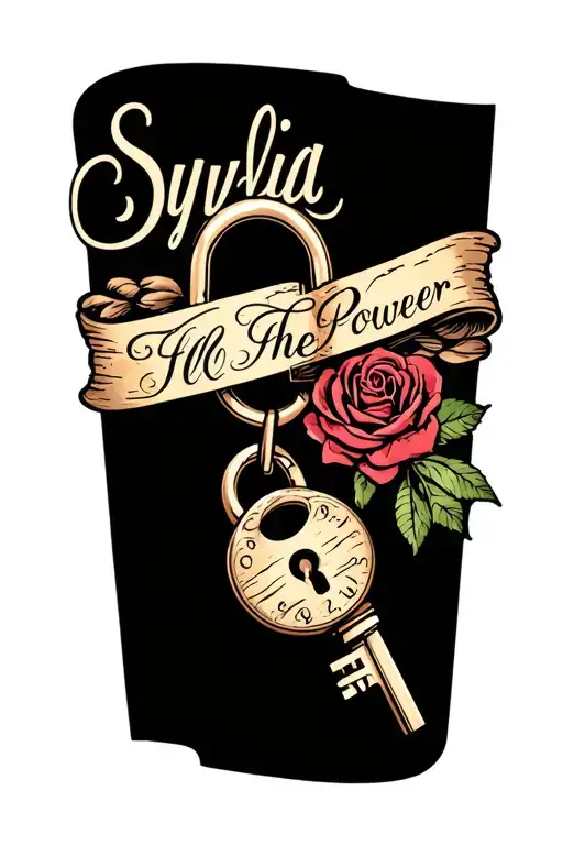 "Sylvia" lock and key symbolizing the power tattoo design idea