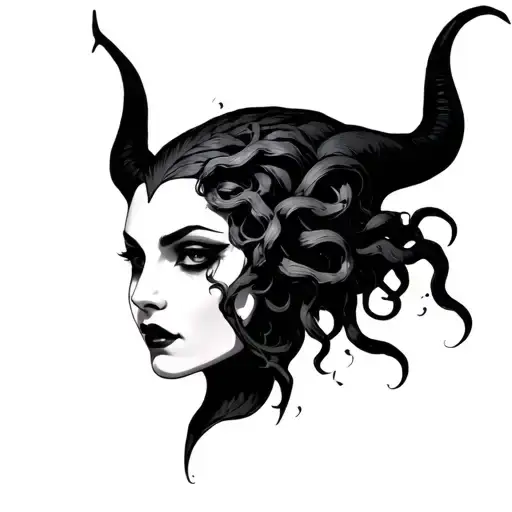 Medusa maleficent face morphing tattoo design idea