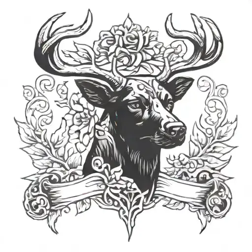 black lab and deer skull tattoo design idea