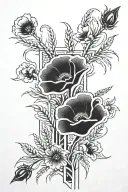 negative space cross with poppy flowers and wheat  tattoo design idea