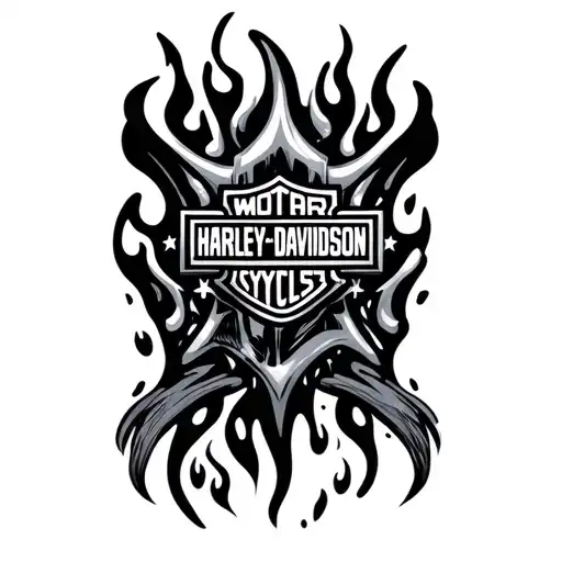 logo harley-davidson softail engine flame and stars tattoo design idea