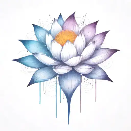 add trajectories surrounding lotus. use dark space themed colors and replace the lighter pedals with darker colors tattoo design idea