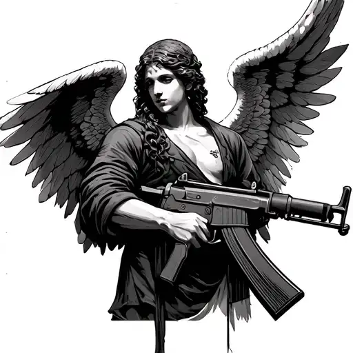 Angel With Ak 47 tattoo design idea