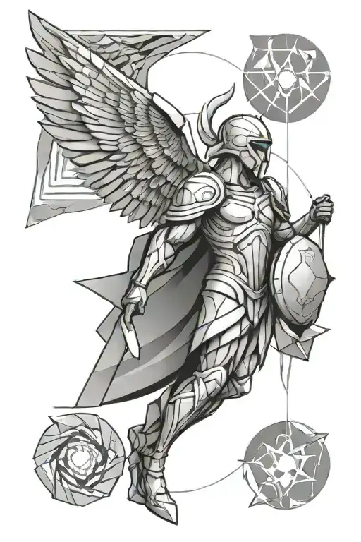 geometric tattoo with an angel, a spartan warrior tattoo design idea