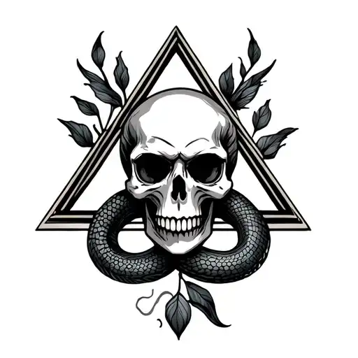 mountain Little skull serpent triangle shape tattoo design idea