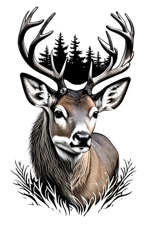 Outdoorsman buck and doe tattoo design idea