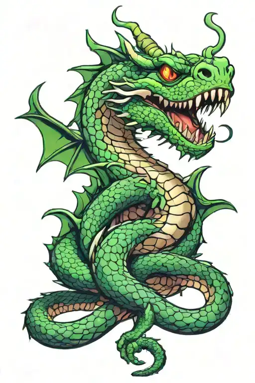 western green dragon coiled around itself tattoo design idea