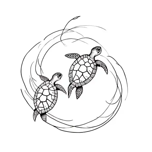 sea turtles swimming gracefully swimming tattoo design idea