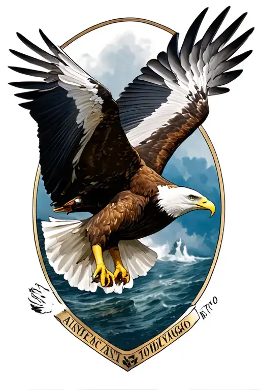American Eagle fighting a seagull soaring tattoo design idea