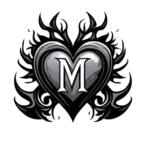 "owned by M." Tribal heart Symbol made tattoo design idea