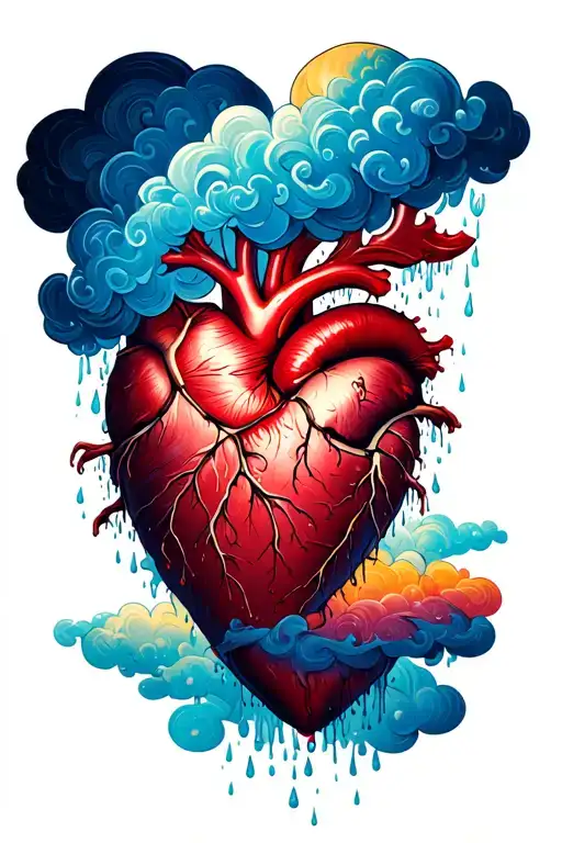 cloud raining on a heart, the quote "not all storms come to destroy your life, some come to clear your path" tattoo design idea