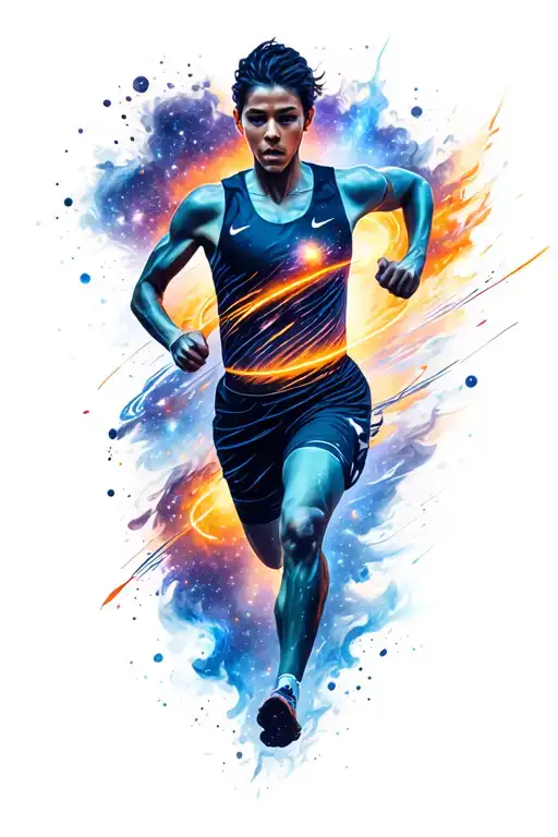 A running track winding through a galaxy, blending the client's passion for running and the universe tattoo design idea