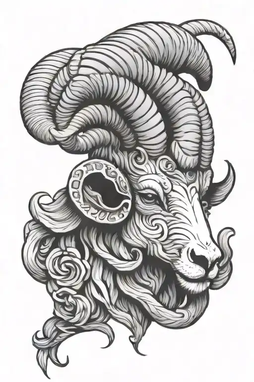 half catchers mask half Aries ram head tattoo design idea