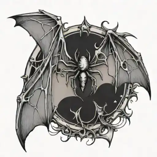bat wings and semi colon with spider webs  tattoo design idea
