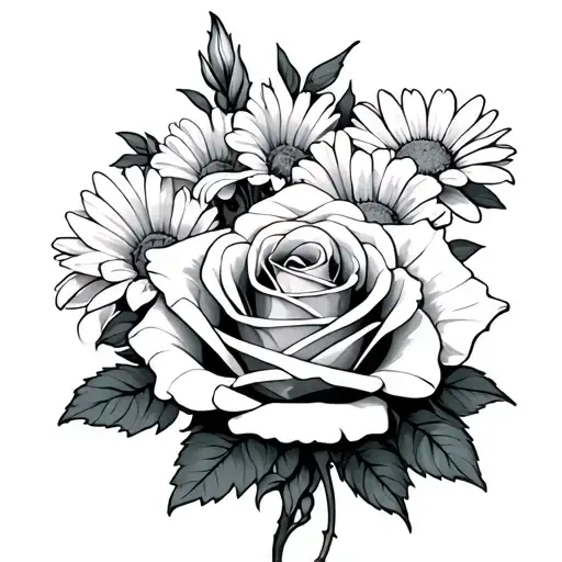 rose, gladiolus, daisy combined with rose and a verse tattoo design idea