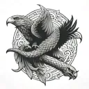 snake and eagle fighting  tattoo design idea