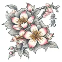 Create a tattoo sketch in Japanese style for the entire left arm. Key elements include blooming cherry blossoms, a lotus tattoo design idea