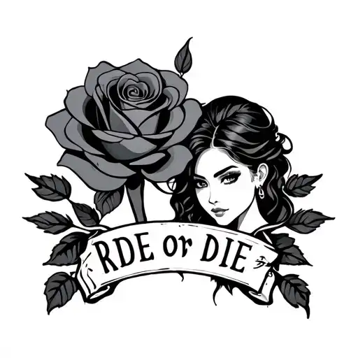 Couple tattoo for a MC couple include a rose and Ride or Die tattoo design idea
