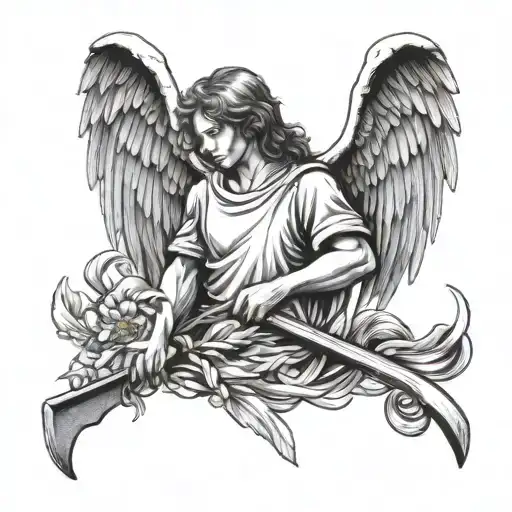 angel with a scythe cutting oat tattoo design idea