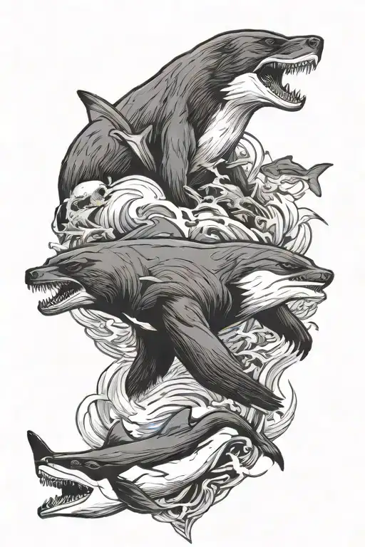 bear, eagle, orca and shark tattoo design idea