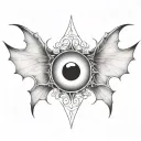 seraphim, 6 large bat wings, large demon eye in the centre, gothic tattoo design idea