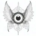 seraphim, 6 large bat wings, large demon eye in the centre, gothic tattoo design idea