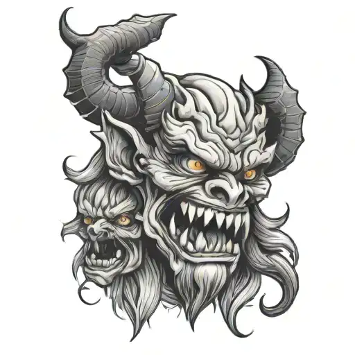 demon head no evil speak no evil tattoo design idea