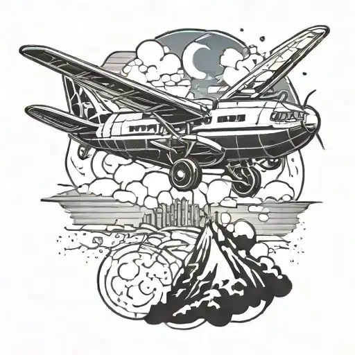 a modern aeroplane flying away tattoo design idea
