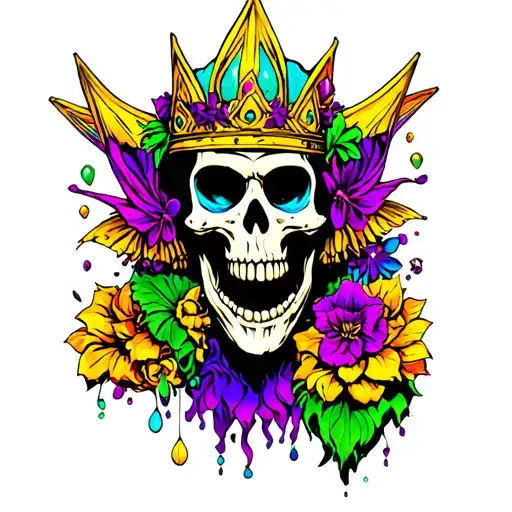 Classic Mardi Gras skeleton menacing voodoo king tattoo design idea
