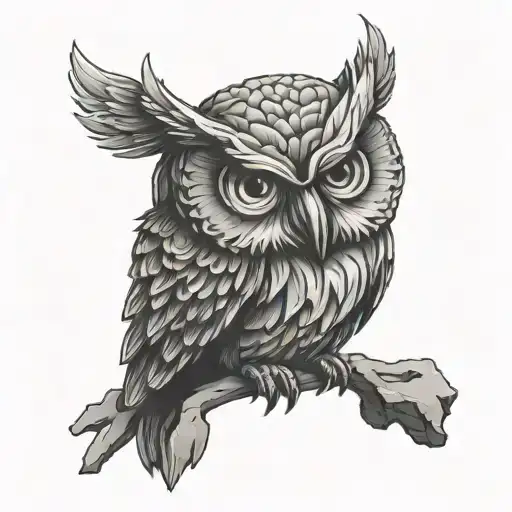 An owl carves a brain out of a piece of stone tattoo design idea