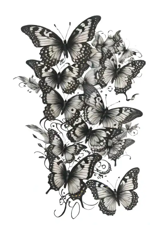  a trail of delicate butterflies Each butterfly can be unique in color and pattern, creating a vibrant and dynamic compo tattoo design idea