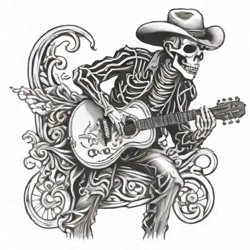 skeleton cowboy playing guitar tattoo design idea