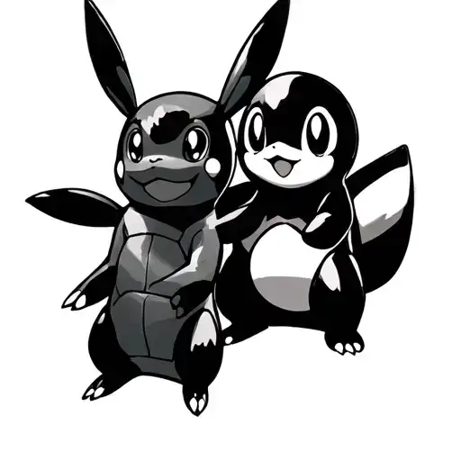 Pikachu, Squirtle, and Piplup Pokemon hanging out together  tattoo design idea