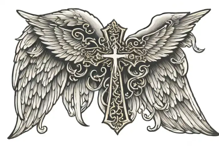 angel wings with cross tattoo tattoo design idea