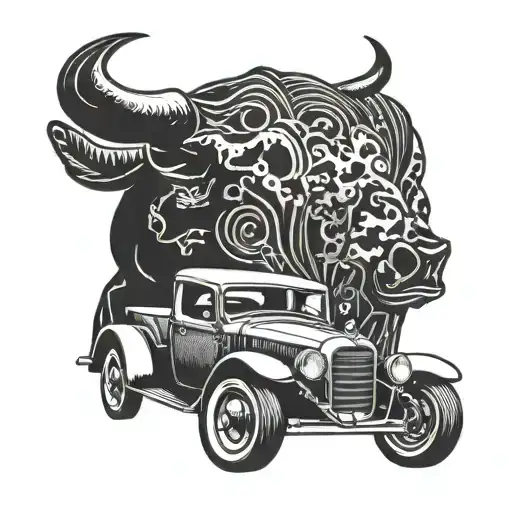 Combine a classic car silhouette with a stock market bull and bear for a tattoo that represents the ups and downs of trading tattoo design idea