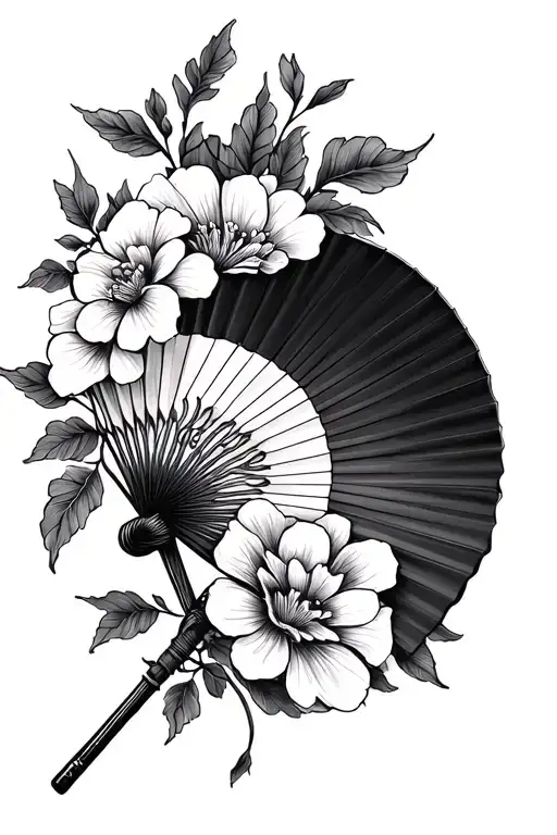 floral tattoo with a small floral Japanese fan tattoo design idea