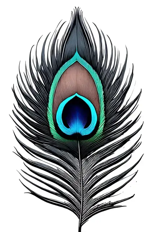 peacock feather transforming metal into a crow sitting tattoo design idea