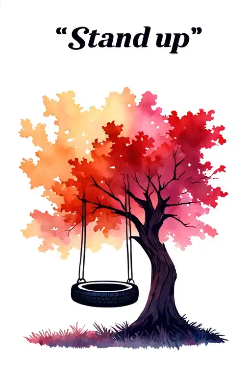 "Stand up" tree with tire swing hanging from one book at base tattoo design idea