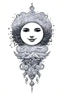psychadelic clouds fantasy smiling moon tattoo design idea