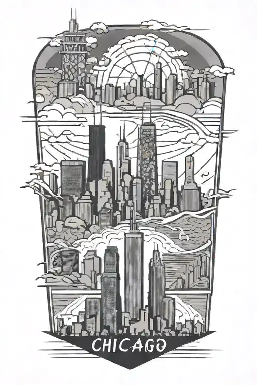 Geometric Chicago Skyline with Marathon Runner crossing finish line tattoo design idea