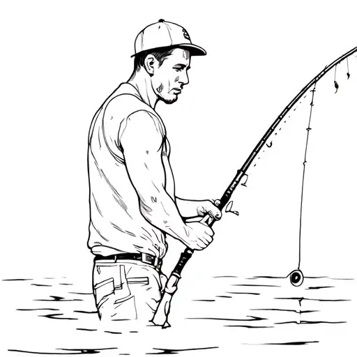 an outline of a man fishing filled in black tattoo design idea