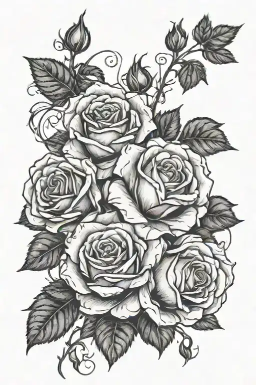 multiple detailed rose's with vines with negative space light tattoo design idea
