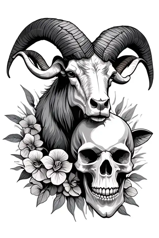 ram and skulls  tattoo design idea