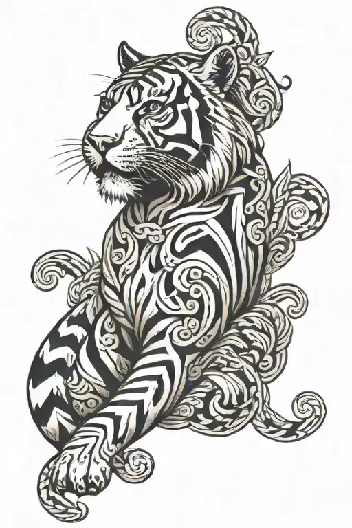Norse knots gradient to tiger stripes tattoo design idea