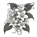 A celestial design featuring intertwined vines of roses and lilies, symbolizing eternal love and beauty tattoo design idea