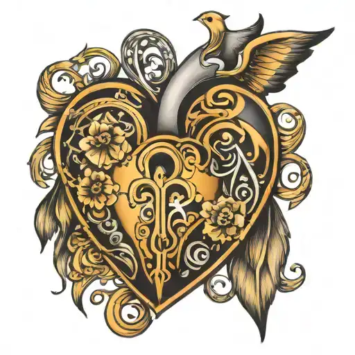 3A, P, B, F , D in a heart shaped lock tattoo design idea