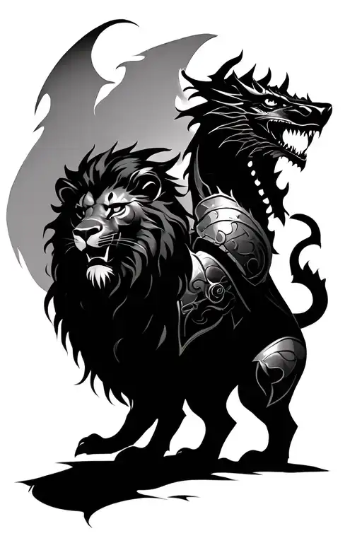 lion, dragon, and a knight  tattoo design idea